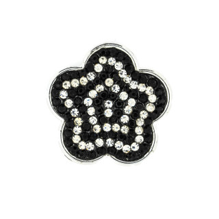 Microcast Intermediation Component With Rhinestones 4pcs Double Through Hole 24mm Black Flower