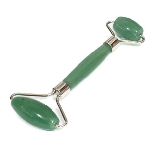 Roller Massager Made of Natural Semi-precious Stones and Rhodium-plated Green Aventurine Brass