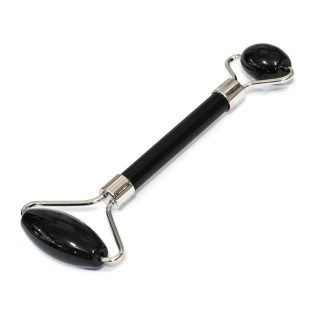 Rollenmassagegerät aus natürlichen Hartsteinen und Rhodium-Obsidian-Messing