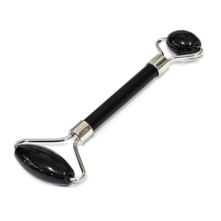 Rollenmassagegerät aus natürlichen Hartsteinen und Rhodium-Obsidian-Messing