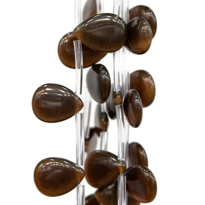 Cat's Eye Flat Drops Seitenloch 18x13mm Braun