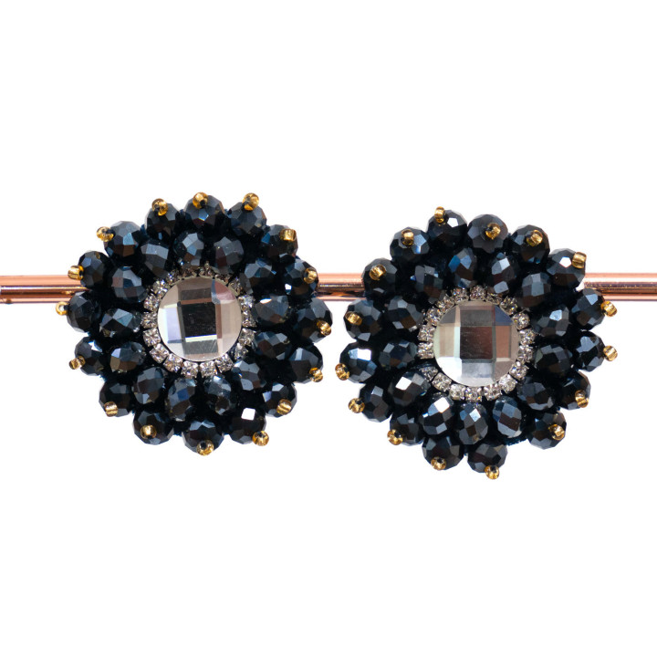 Orecchini A Clip Di Bigiotteria Con Cristalli Sfaccettati Con Cabochon Centrale 36mm Jet