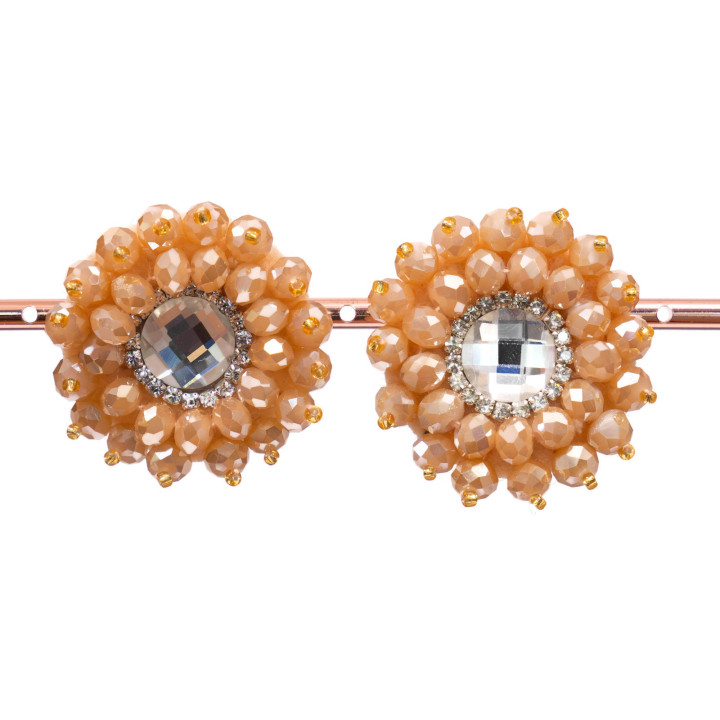 Boucles D'oreilles Clip Bijoux Cristaux Facettes Cabochon Central 36mm Peach AB