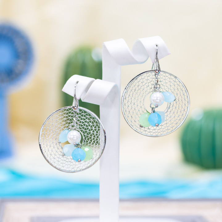 925 Silver Hook Earrings With Openwork Bronze Elements And Rhodium-Plated River Pearls 40x52mm