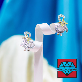 Boucles D'oreilles Clous Fermées Bronze Avec Strass 17x29mm Rhodié