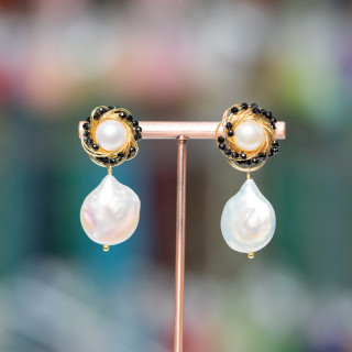 Aretes De Plata 925 Con Bronce Y Piedras 17x40mm