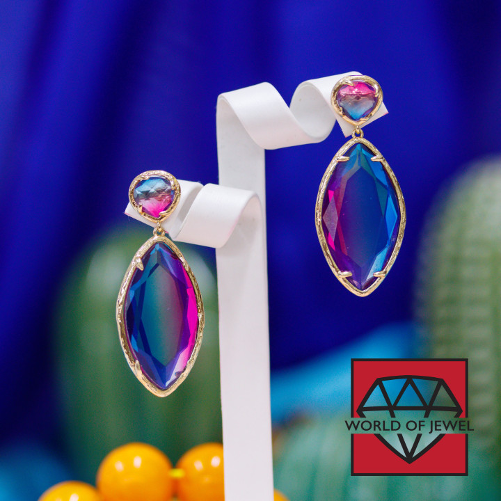 Pendientes Bolitas Bronce Con Conjunto Ojo De Gato 21x52mm Color 1