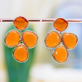 Cat's Eye Bronze Ohrstecker 34x48mm Golden Orange