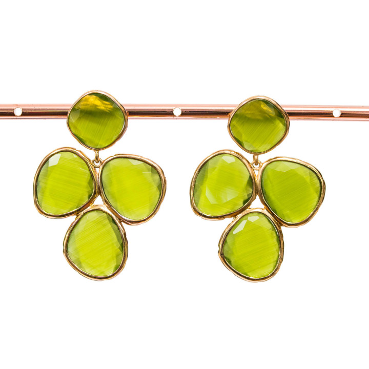 Pendientes Ojo de Gato Bronce 34x48mm Verde Ácido Dorado