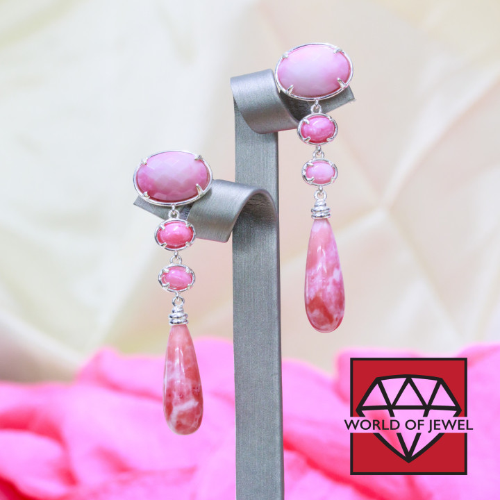 Boucles D'oreilles Tiges Bronze Oeil De Chat Ou Argent Peau D'ange Pierres Dures