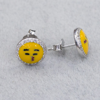 Pendientes De Plata 925 Emoji Y Circonitas 10mm MOD4