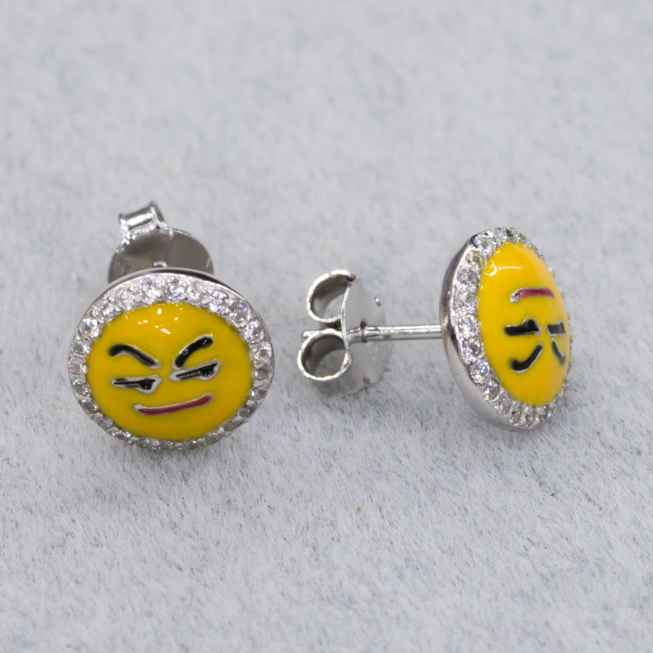 Ohrringe aus Silber 925 Emoji und Zirkonen 10mm MOD6