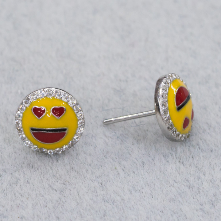 Ασημένια σκουλαρίκια 925 Emoji And Zircons 10mm MOD7