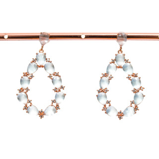 Χάλκινα καρφωτά σκουλαρίκια με Cat's Eye Set Drop With Zircons 25,5x44mm Rose Gold Water