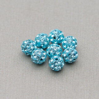 Boules Strass Trou Traversant Rond 04mm 20pcs Bleu Clair