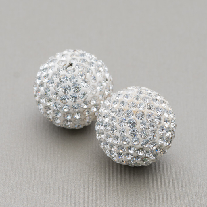 Boules Strass Trou Traversant Rond 16mm 6pcs Blanc