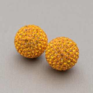 Boules Strass Trou Traversant Rond 16mm 6pcs Jaune
