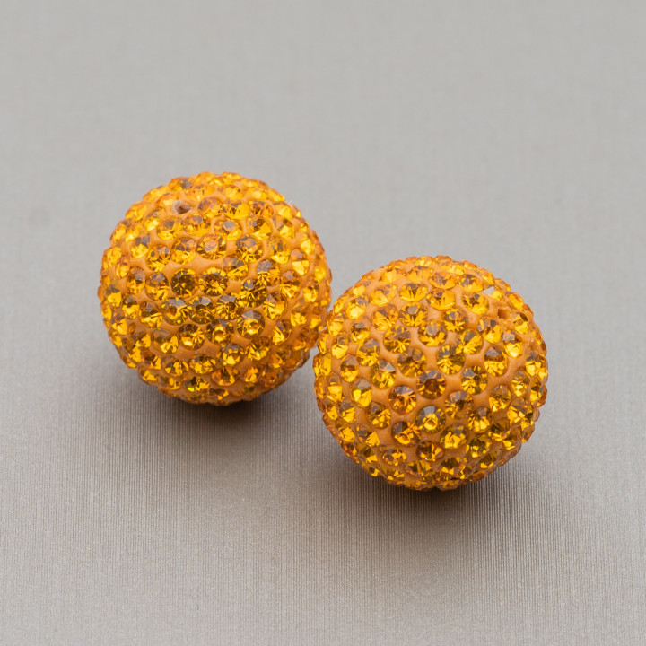 Palline Di Strass Foro Passante Tondo 16mm 6pz Giallo