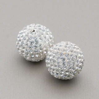 Bolas de diamantes de imitación Agujero medio redondo 14 mm 8 piezas Blanco