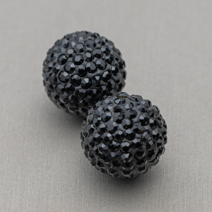 Strasskugeln Halbrundes Loch 14mm 8St Schwarz