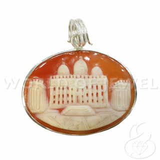 925 Silver Pendant And Oval Carnelian Cameo 42mm