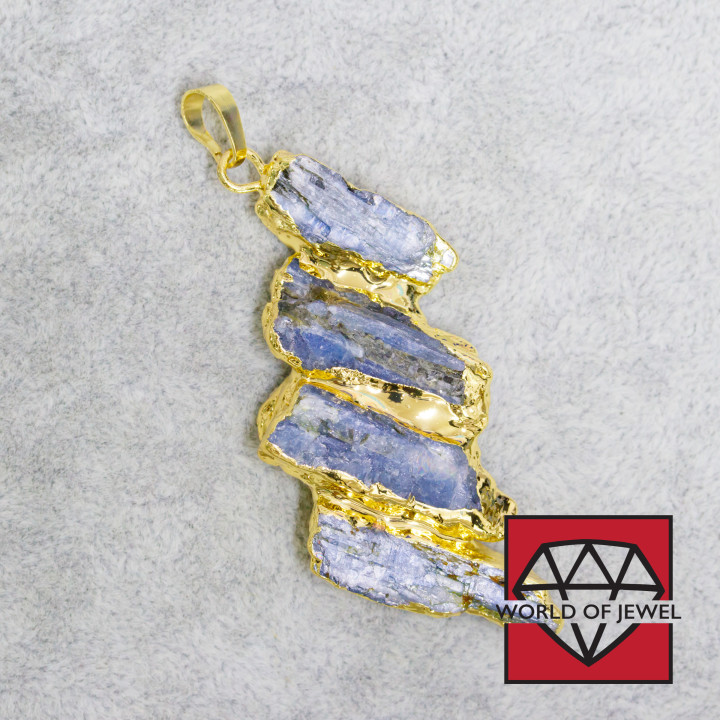 Raw Kyanite Pendant Edged Gold 25-50mm 2pcs