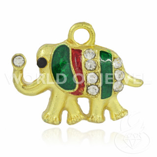 Pendente Di Ottone Smaltato Con Strass Elefante 22x16mm 25pz Dorato