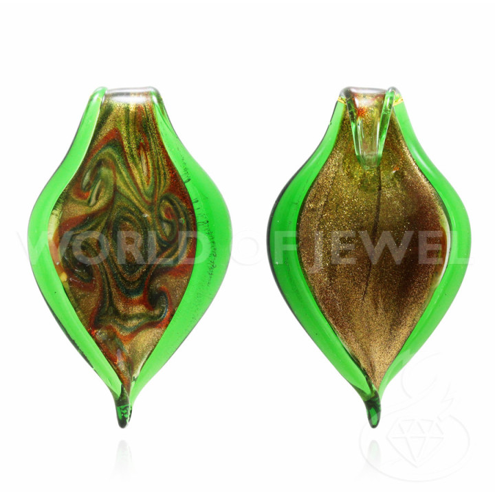 Pendentif en verre de Murano avec fantaisie 44x70mm - 2pcs Vert