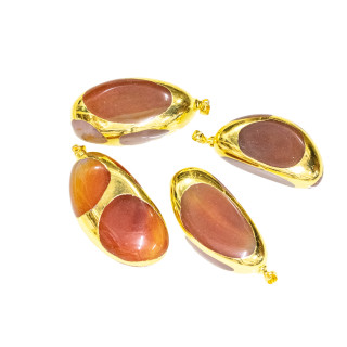 Pendentifs en agate roulée bordée d'or 4pcs cornaline dorée