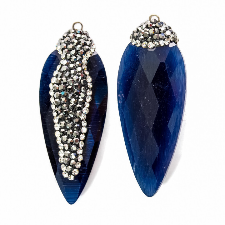 Katzenauge-Anhänger mit Markasit 17x42mm 8St Weiß und Dunkelblau