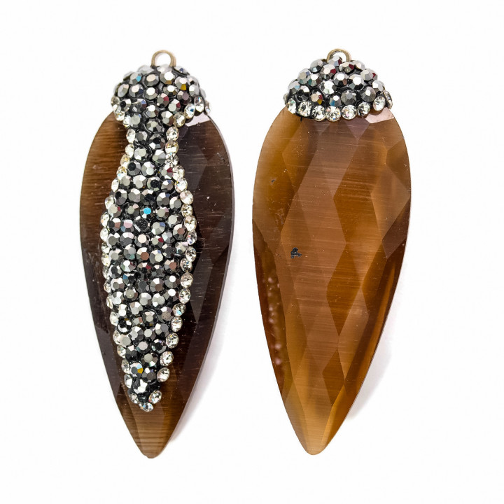 Katzenauge-Anhänger mit Markasit 17x42mm 8St Weiß und Braun