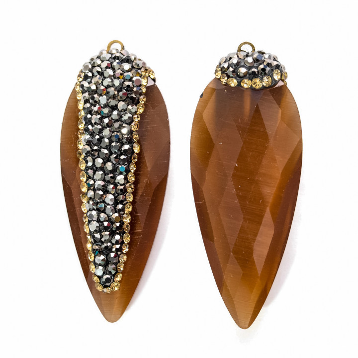 Cat Eye Anhänger mit Markasit 17x42mm 8Stk Gold und Braun