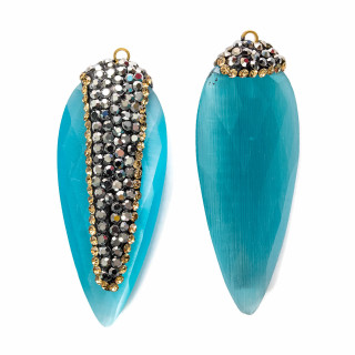 Μενταγιόν Cat's Eye With Marcasite 17x42mm 8τμχ Χρυσό και Τυρκουάζ