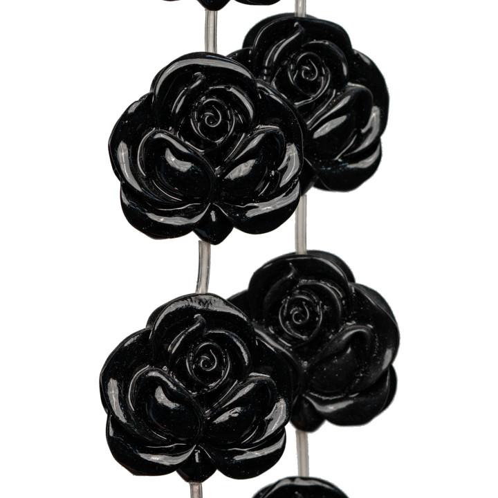 Perles Résine Fil Fleur Rose Double Face 30mm 10pcs Noir