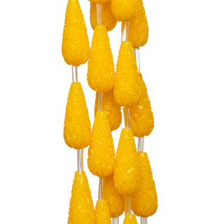 Resin Beads with Engraved Drops 08x20mm 15pcs Yellow
