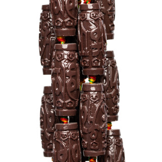 Perles Résine Fil Tube Gravé 14x34mm 10pcs Marron