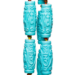 Cuentas de resina de alambre de tubo grabado 14x34mm 10pcs turquesa