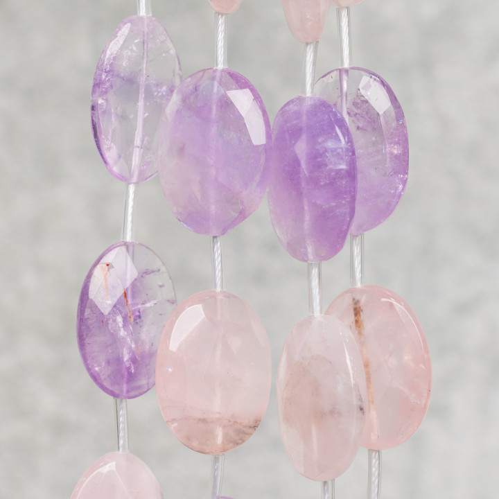 Gemischter Amethyst und Rosenquarz, oval, facettierte, flache Steine, 20 x 30 mm, 10 Stk