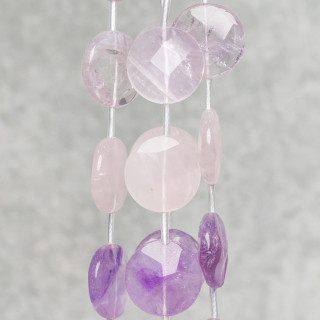 Gemischte Steine, Amethyst und Rosenquarz, flach, rund, facettiert, 25 mm, 12 Stk