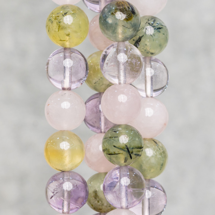 Mixed Prenite Stones Rose Quartz Rock Crystal Smooth Round 13mm