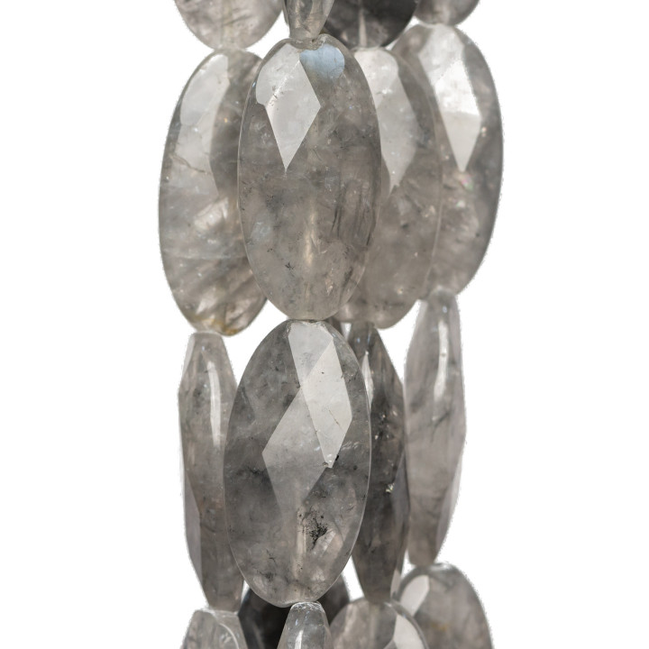 Quartz Gris Ovale Plat Facette 12x20mm