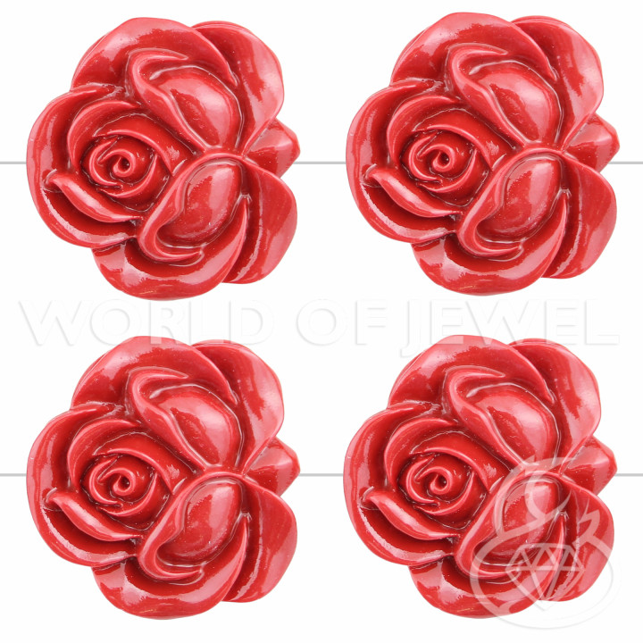 Rose Résine Double Face 33mm 10pcs Rouge