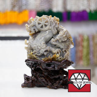 Statue - 2 Ocean Agate Dragons 20x26cm