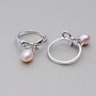Rhodium-plated Bronze Ring And Freshwater Pearls With 3 Light Points 16x19mm Lilac