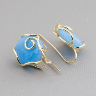 Baroque Style Bronze Hook Earring Base With Jade 22x35mm 2 Pairs Light Blue