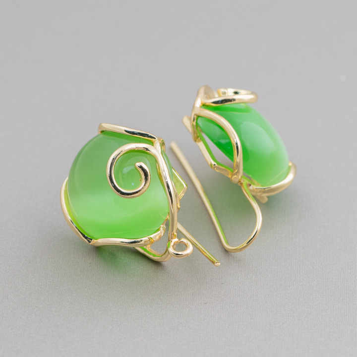 Boucles d'Oreilles Crochet Oeil de Chat Bronze Style Baroque Base 22x35mm 2 Paires