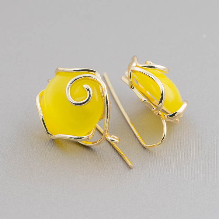 Base Per Orecchini A Monachella Di Bronzo Stile Barocco Con Occhio Di Gatto 22x35mm 2 Paia Giallo