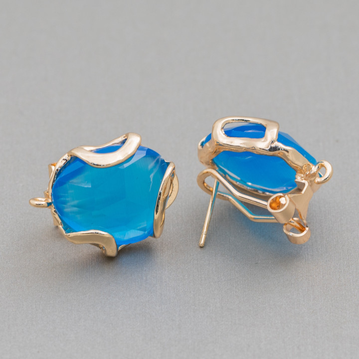 Boucles d'Oreilles Fermées Bronze Oeil de Chat à Facettes Irrégulières Base 17mm 5 Paires Doré Céleste