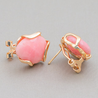 Aretes Cerrados Bronce Ojo De Gato Irregular Facetado Base 17mm 5 Pares Piel De Ángel Dorada