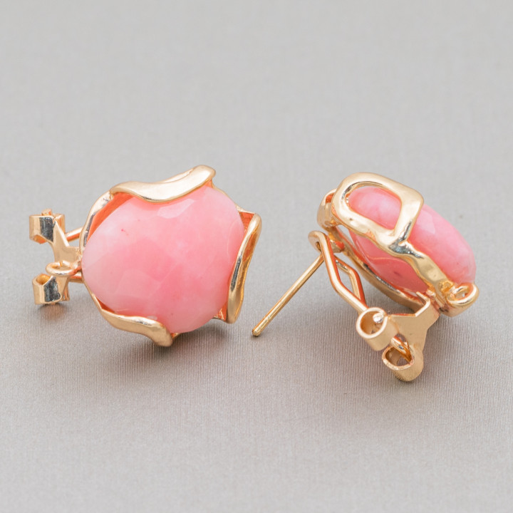 Aretes Cerrados Bronce Ojo De Gato Irregular Facetado Base 17mm 5 Pares Piel De Ángel Dorada